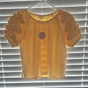 Elegant Yellow Ruffle Sleeve Top